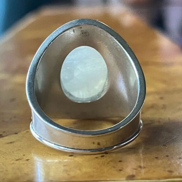 Natural Rainbow Moonstone Sterling Silver Ring Size 6 - Picture 5 of 9